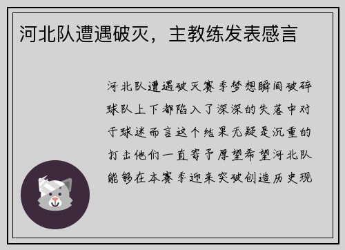 河北队遭遇破灭,主教练发表感言