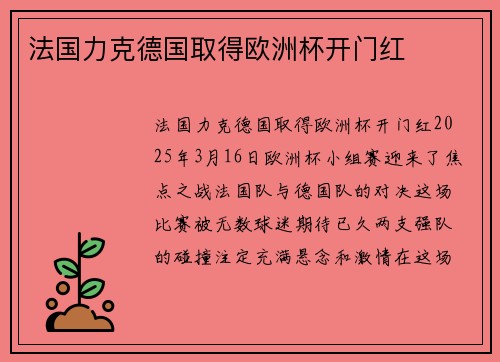 法国力克德国取得欧洲杯开门红