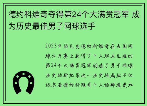 德约科维奇夺得第24个大满贯冠军 成为历史最佳男子网球选手